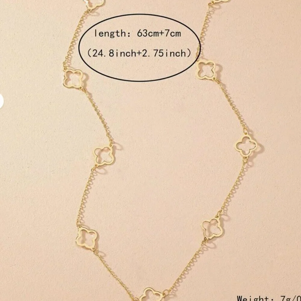 Four Leaf Clover Gold  Long  Necklace - Picture 5 of 6